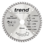 Trend medžio akumuliatorinis diskinis pjūklo diskas, 165 mm skersmuo, 20 mm skylė, 52 dantys, hw, 1,6 mm pjovimo plotis, +15&deg; kampas, csb/16552t