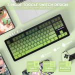 Lexonelec x Attack Shark M87 75% belaidė žaidimų klaviatūra, Bt5.0/2.4g/laidinis, 27 Rgb ap&scaron;vietimas, Tkl mechaniniai kar&scaron;to keitimo linijiniai jungikliai, Qwerty &scaron;oninio spausdinimo gradientiniai Pbt klavi&scaron;ų dangteliai - juoda/žalia