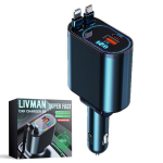 120W automobilinis telefono įkroviklis su USB, Type-C ir Lightning &ndash; LIVMAN S8