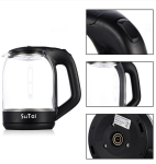 Virdulys Juodas stiklinis virdulys permatomas