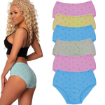 Cotton World moteri&scaron;kos auk&scaron;to juosmens medvilninės kelnaitės, elastingos, 6 vnt. pakuotėje, įvairių spalvų
