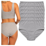 Medvilninės kelnaitės auk&scaron;tas liemuo pilkos figos 6 vnt pakuotėje