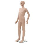 vidaXL Vaiki&scaron;kas manekenas, stiklo pagrindas, smėlio spalvos, 140cm, Kreminė spalva