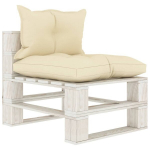 vidaXL Vidurinė sodo sofa i&scaron; palečių su kreminėmis pagalvėmis, mediena, Kreminė
