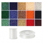 Siūlų ir stiklinių apvalių karoliukų (biserio) 12/0 RainBow&reg; 15 tamsių spalvų po 10 g rinkinys