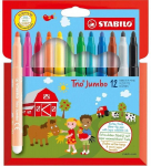 Stabilo Jumbo 12 spalvų trikampiai flomasteriai su dėklu