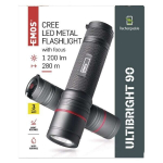 Įkraunamas žibintuvėlis CREE LED, metalas, IP65, 1200lm, fokusavimas