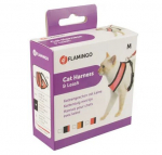 Dirželis su pavadėliu katėms Flamingo, juodas - raudonas