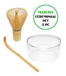 MATCHA RINKINYS KM3PC. Matcha stiklinis dubuo + Whisks (Bambukinė &scaron;luotelė) + Spoon (&scaron;auk&scaron;telis).