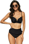 Dviejų dalių maudymosi kostiumėlis Ruffled moterims, juodas, XXL