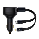 Automobilinis įkroviklis 2in1 USB-C + iPhone Lightning, 75cm, juodas