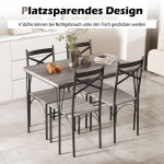 Costway 5 dalių valgomojo komplektas 4 žmonėms modernus stačiakampis valgomojo stalas ir 4 valgomojo kėdės pilkos ir juodos spalvos