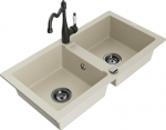 Granitinė virtuvinė plautuvė Mexen Mario su mai&scaron;ytuvu ir sifonu, Beige+Black