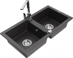 Granitinė virtuvinė plautuvė Mexen Mario su mai&scaron;ytuvu ir sifonu, Black granite+Chrome