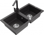 Granitinė virtuvinė plautuvė Mexen Mario su mai&scaron;ytuvu ir sifonu, Black granite