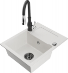 Granitinė virtuvinė plautuvė Mexen Enzo su mai&scaron;ytuvu ir sifonu, White+Black