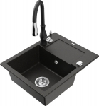 Granitinė virtuvinė plautuvė Mexen Enzo su mai&scaron;ytuvu ir sifonu, Metallic black/gold+Black