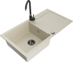 Granitinė virtuvinė plautuvė Mexen Leo su mai&scaron;ytuvu ir sifonu, Beige+Black