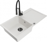 Granitinė virtuvinė plautuvė Mexen Leo su mai&scaron;ytuvu ir sifonu, White+Black