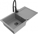 Granitinė virtuvinė plautuvė Mexen Leo su mai&scaron;ytuvu ir sifonu, Grey+Black