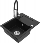 Granitinė virtuvinė plautuvė Mexen Enzo su mai&scaron;ytuvu ir sifonu, Black+Black/Chrome