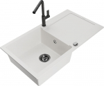 Granitinė virtuvinė plautuvė Mexen Leo su mai&scaron;ytuvu ir sifonu, White+Black