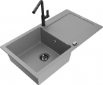 Granitinė virtuvinė plautuvė Mexen Leo su mai&scaron;ytuvu ir sifonu, Grey+Black