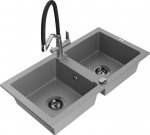 Granitinė virtuvinė plautuvė Mexen Mario su mai&scaron;ytuvu ir sifonu, Grey+Black/Chrome