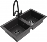 Granitinė virtuvinė plautuvė Mexen Mario su mai&scaron;ytuvu ir sifonu, Black granite+Black