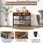 Costway 100 cm konsolinis stalas su 2 medžiaginiais stalčiais 3 pakopų &scaron;oninis staliukas kaimi&scaron;kas rudas