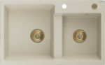 Granitinė virtuvinė plautuvė Mexen Tomas su sifonu, Beige+Gold, 800 x 500 mm