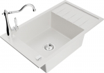 Granitinė virtuvinė plautuvė Mexen Elias su mai&scaron;ytuvu ir sifonu, White+Chrome