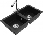 Granitinė virtuvinė plautuvė Mexen Mario su mai&scaron;ytuvu ir sifonu, Black+Chrome