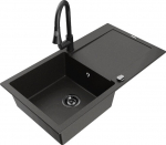 Granitinė virtuvinė plautuvė Mexen Leo su mai&scaron;ytuvu ir sifonu, Metallic black/gold+Black