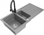 Granitinė virtuvinė plautuvė Mexen Andres su mai&scaron;ytuvu ir sifonu, Grey+Black