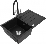 Granitinė virtuvinė plautuvė Mexen Bruno su mai&scaron;ytuvu ir sifonu, Black+Black/Chrome