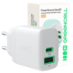 Greencell PowerSource Duo30 Charger USB/USB-C White Power Adapter 30W Power Delivery