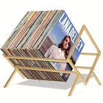 Medinis vinilinių plok&scaron;telių laikiklis, Auksinis