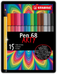 Stabilo Pen 68 markeriai, 15 vnt. metalinėje dėžutėje