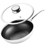 Profesionalus Mitsu Wok 30 cm keptuvė su dangčiu Honeycomb indukcijai Dujoms Nerūdijantis plienas