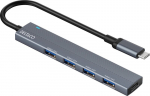 USB-C &scaron;akotuvas Deltaco USBC-HUB206, 4x USB-A prievadai, 5 Gbps, pilkas aliuminis