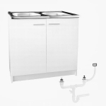 Balta virtuvės spintelė 2 skyrių kriauklė indaplovės sifonas 80x50 cm