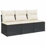 Trivietė sodo sofa，Lauko sofa su pagalvėlėmis, juodos spalvos, poliratanas CFE80660