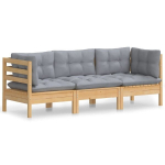 Trivietė sodo sofa，Lauko sofa su pilkomis pagalvėlėmis, pu&scaron;ies masyvas CFE62696