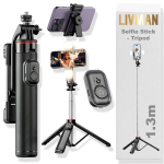 LIVMAN C13d - daugiafunkcis asmenukių lazdas ir trikojis su nuotolinio valdymo pultu ir LED ap&scaron;vietimu, 1,3m