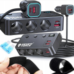 Automobilio žiebtuvėlio lizdo i&scaron;skaidytojas 12V&ndash;24V 4&times;USB QC PD
