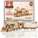Lavinamoji ir smulkiosios motorikos įgūdžius lavinanti medinė 3D dėlionė LIVMAN ZY-173 su autenti&scaron;ku amerikieti&scaron;ko garvežio dizainu, 1:80 masteliu, 308 detalės rinkinyje