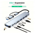8-in-1 USB &scaron;akotuvas su Type-C adapteriu BC1.2, Juoda