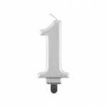 Gimtadienio žvakė su numeriu 1, metalinis sidabras, 8,0 cm