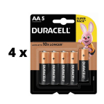 Baterijos DURACELL AA, 5 vnt. x 4 vnt. pakuotė